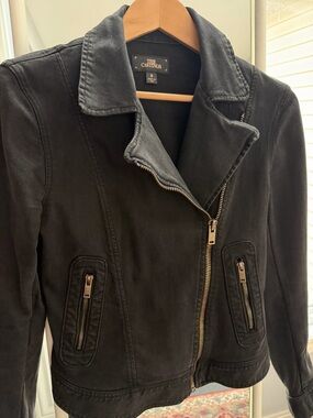 Black Women's Denim Moto Jacket - Zip Front